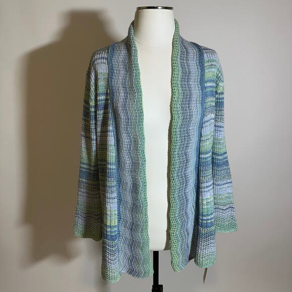 NWD Alfred Dunner Seafoam Glitter Striped Cardigan Sweater Womens Petite Size PS - Picture 1 of 9